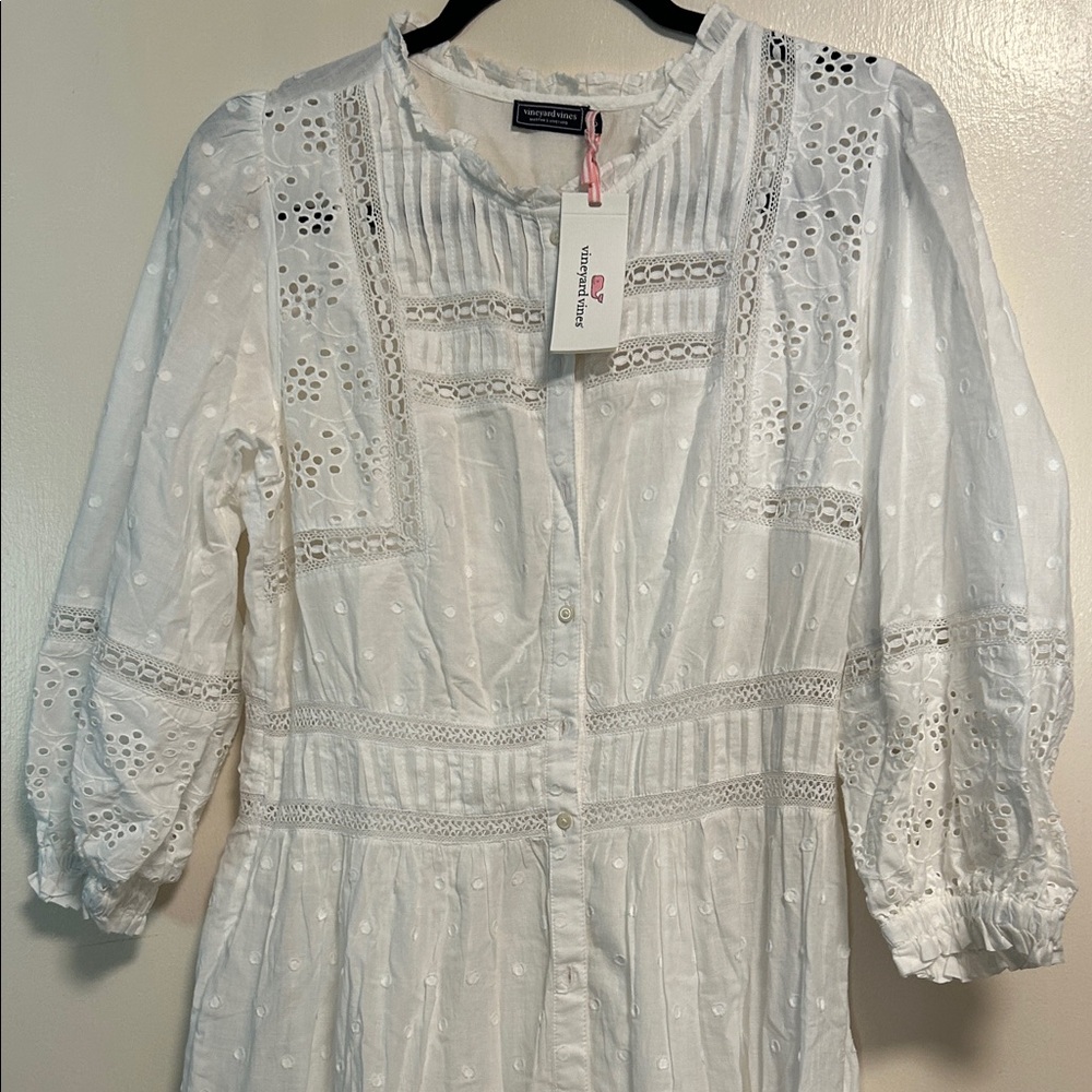 Vineyard Vines White Long Sleeve Eyelet Dress